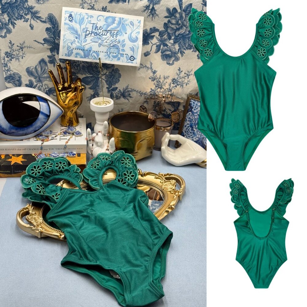 🆕 ZIMMERMANN KIDS 🧿 NWT Ottie Embroidered 1PC, Green - Sz 2 Y